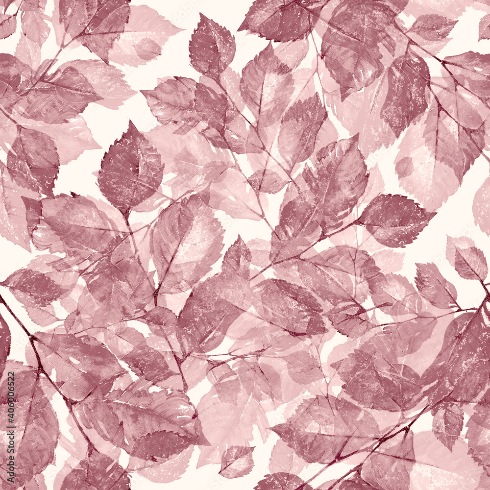 Watercolor bright leaves seamless pattern