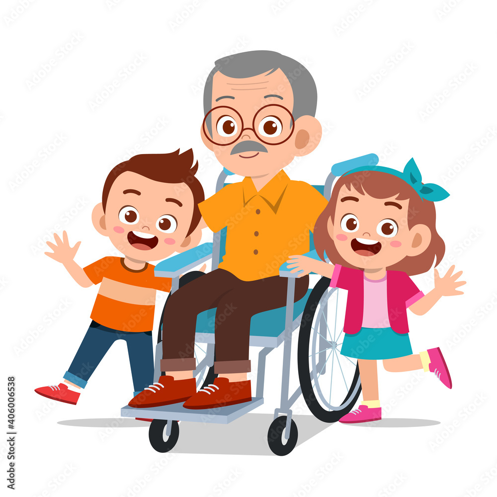 happy cute kids with grandparent vector illustration happy cute kids with grandparent vector illustration