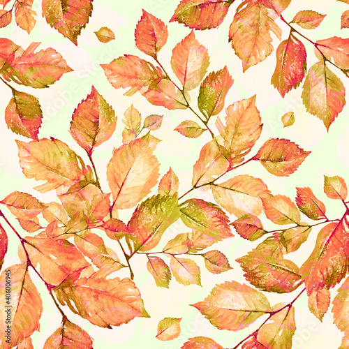 Watercolor bright leaves seamless pattern