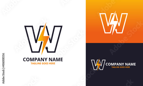 Flash initial letter W Logo Icon Template. Illustration vector graphic. Design concept Electrical Bolt and electric plugs With letter symbol. Perfect for corporate, more technology brand identity