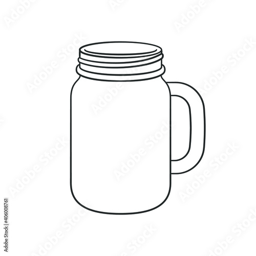 Glass mason jar mug outline line art clip art template. Simple flat vector illustration design.