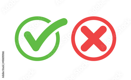 Check mark icons. Green tick and red x. Symbols of approval.