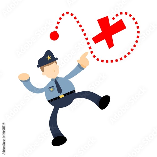 police officer and exploration treasure cross mark cartoon doodle flat design style vector illustration