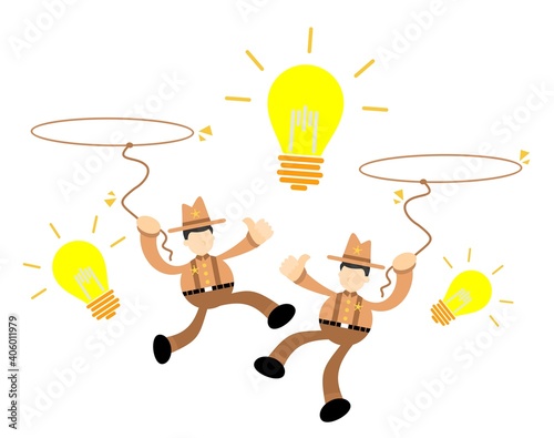 cowboy america and lamp light idea cartoon doodle flat design style vector illustration