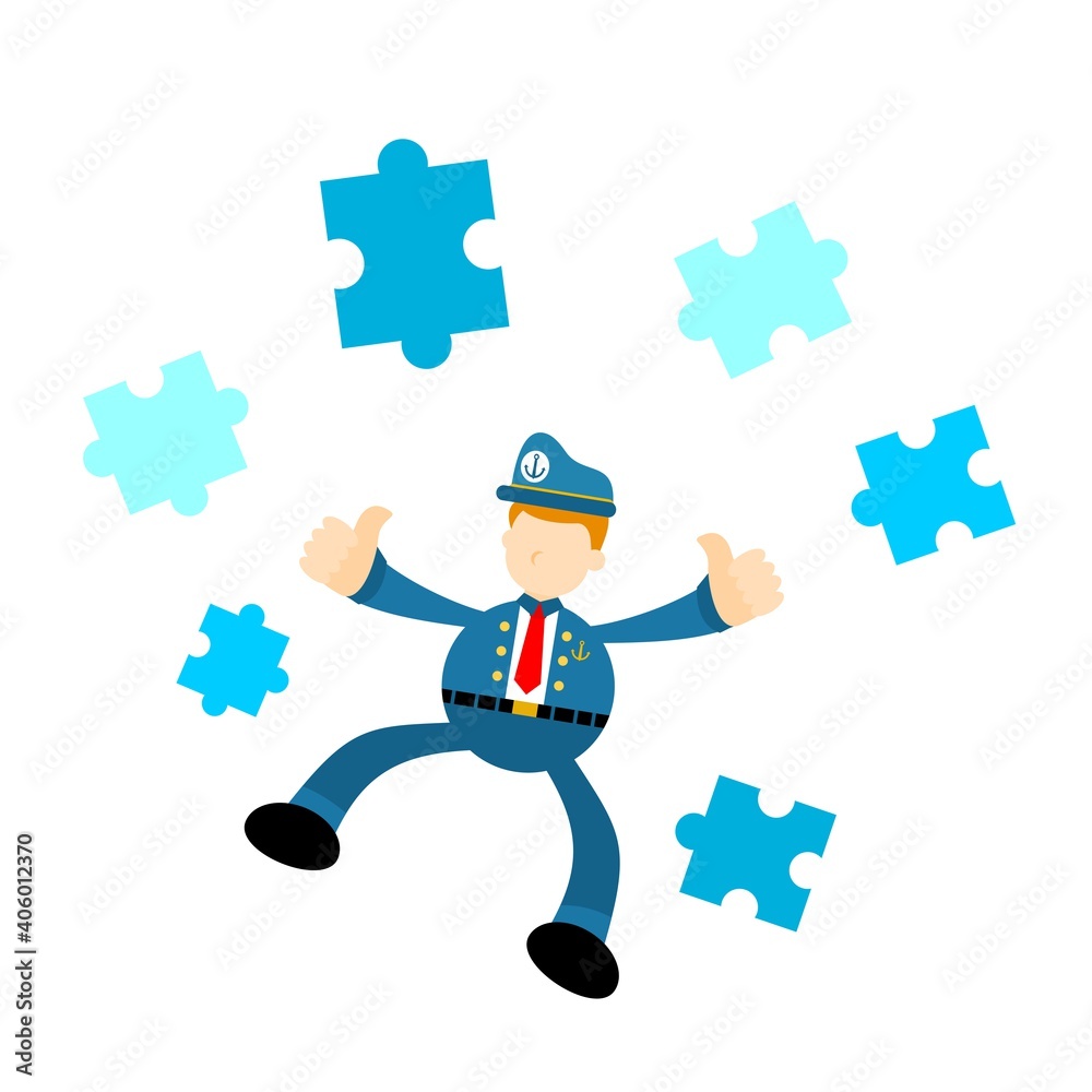 sailor navy captain play puzzle cartoon doodle flat design style vector illustration sailor navy captain play puzzle cartoon doodle flat design style vector illustration