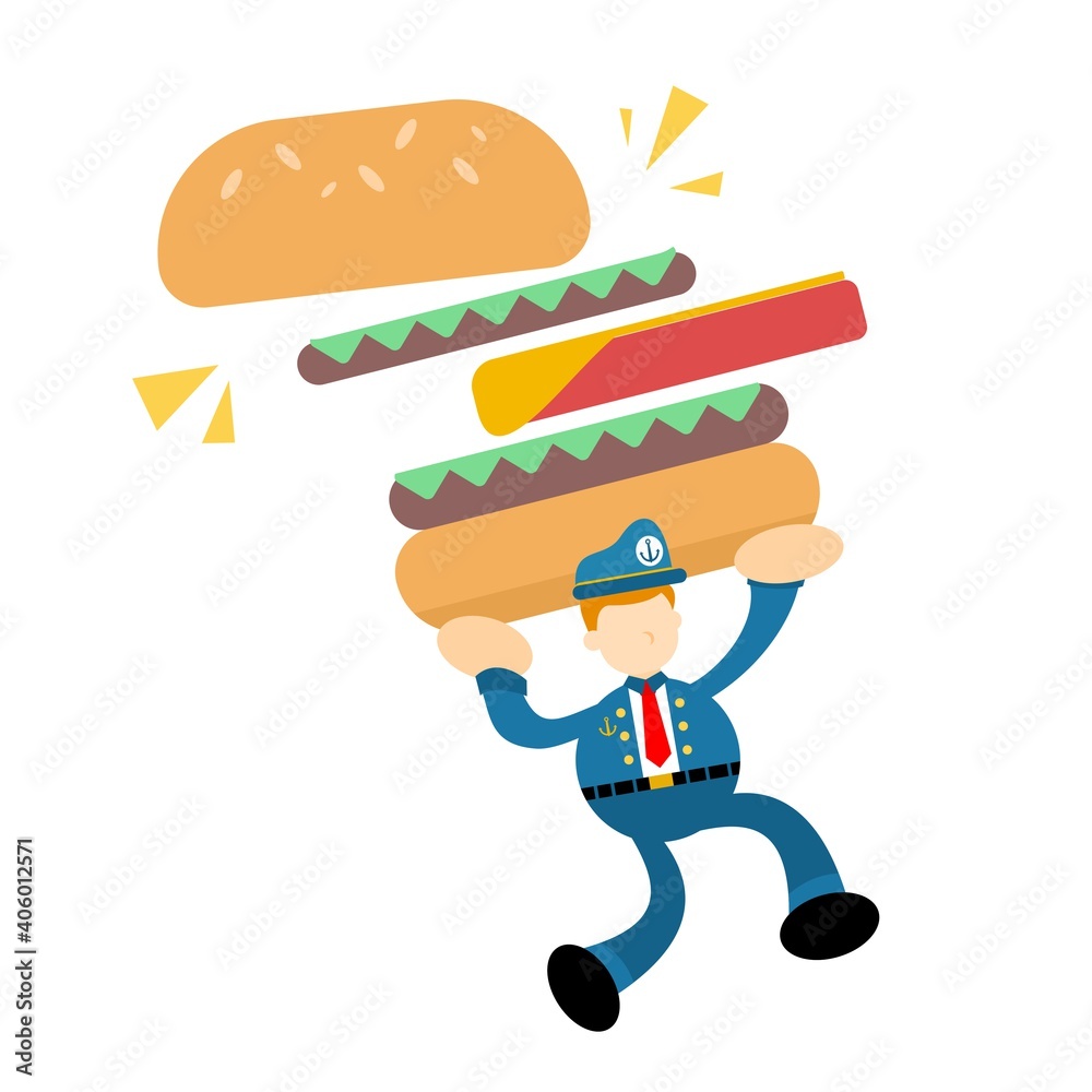 happy sailor captain navy and eat burger fast food cartoon doodle flat design style vector illustration happy sailor captain navy and eat burger fast food cartoon doodle flat design style vector illustration