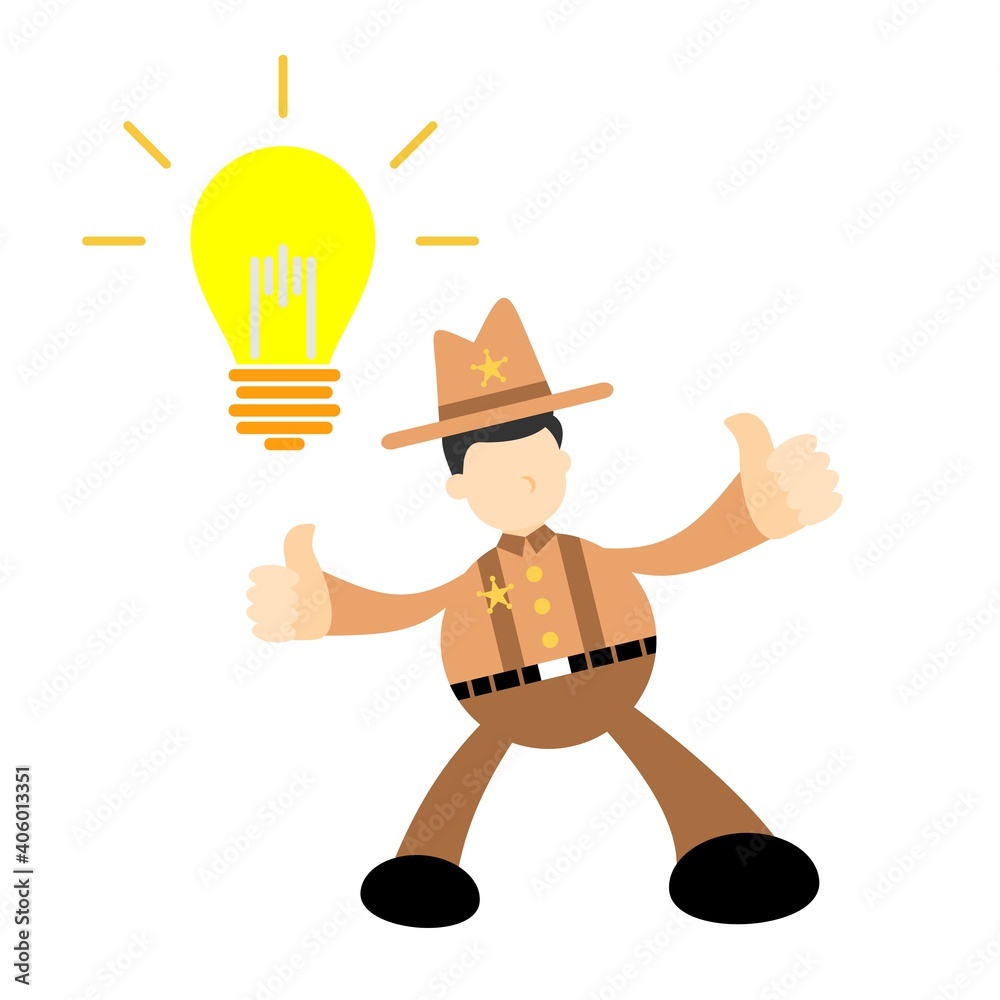 cowboy america and lamp light idea cartoon doodle flat design style vector illustration