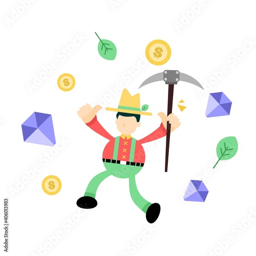 happy farmer man agriculture jewel diamond cartoon doodle flat design style vector illustration
