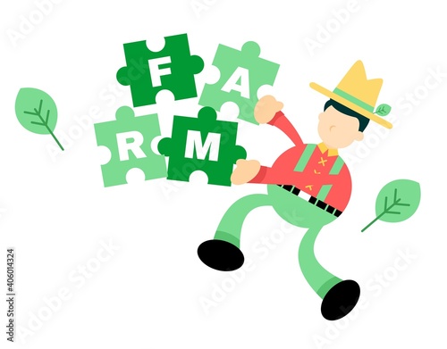 farmer man agriculture play puzzle cartoon doodle flat design style vector illustration