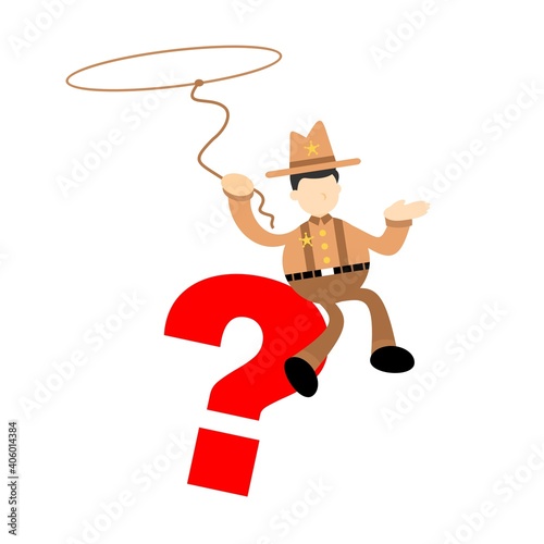 cowboy america and ask question sign cartoon doodle flat design style vector illustration