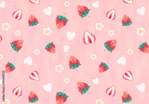 水彩風の苺パターン