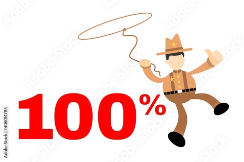 cowboy america and one hundred percent cartoon doodle flat design style vector illustration