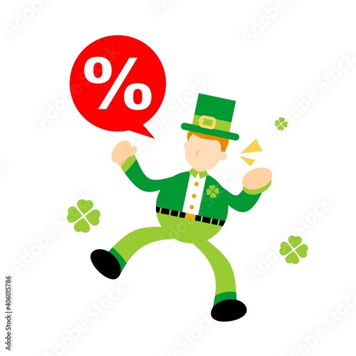 leprechaun shamrock celtic and percent red bubble sign cartoon doodle flat design style vector illustration