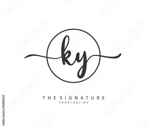 KY Initial letter handwriting and signature logo. A concept handwriting initial logo with template element. photo