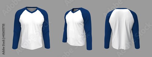Photos Long-sleeves raglan t-shirt mockup, 3d illustration, 3d rendering
