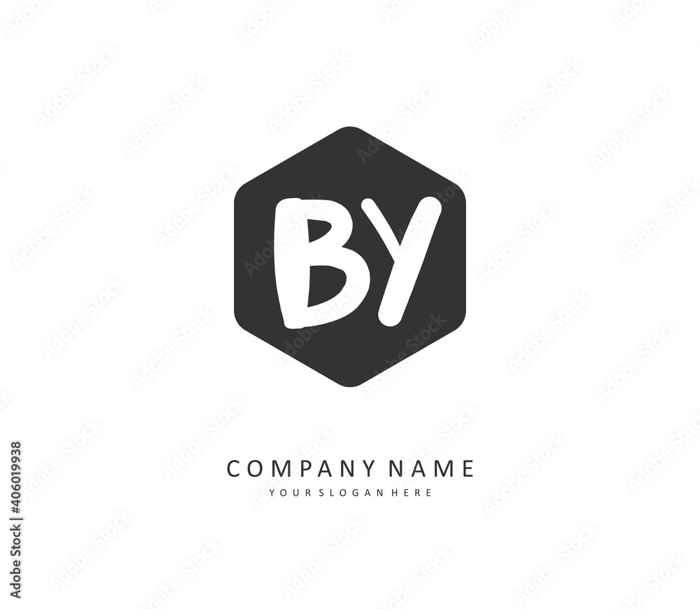 BY Initial letter handwriting and signature logo. A concept handwriting initial logo with template element.