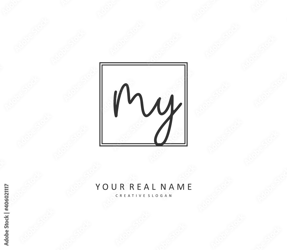 MY Initial letter handwriting and signature logo. A concept handwriting initial logo with template element.