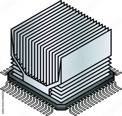 A controller/CPU type square microchip with a heat sink.