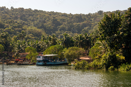 Landscape and Interiors from a boathouse drive in Charpora Goa. Exotic tourism in Goa. photo