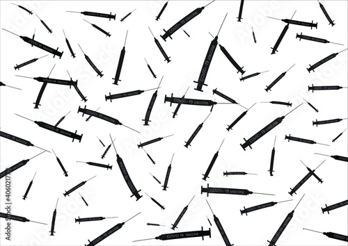 Illustrated scattered COVID-19 Vaccine syringes as the world is developing vaccines to fight the deadly Coronavirus.