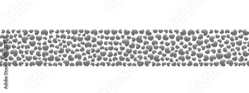 Hearts with shadow. Seamless horizontal border. Repeating vector pattern. Valentines Day. Endless ornament of silver hearts. Isolated colorless background. Idea for web design, banner, invitation.