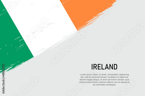 Grunge styled brush stroke background with flag of Ireland