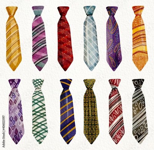 Watercolor Hand Drawing Colorful Bright Tie Set