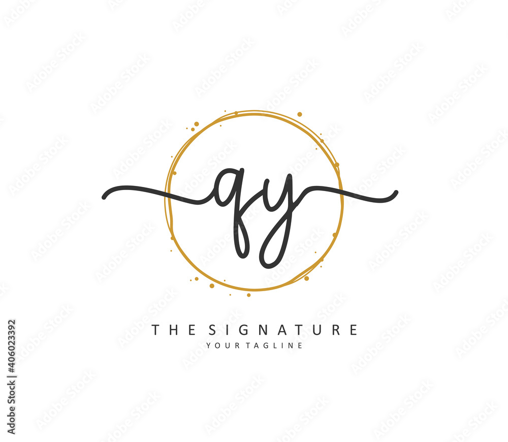 QY Initial letter handwriting and signature logo. A concept handwriting initial logo with template element.