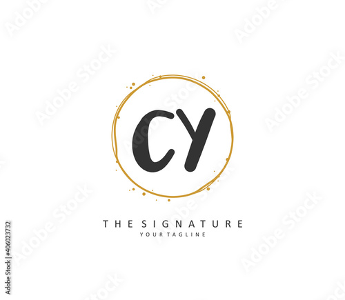 CY Initial letter handwriting and signature logo. A concept handwriting initial logo with template element.