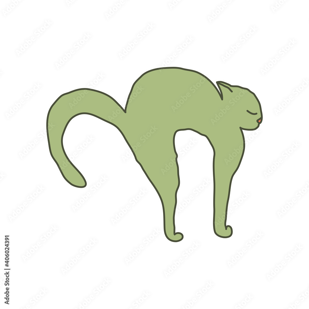 Obraz premium Cosy hand drawn cat. Vector illustration. Editable lines. Colored with outlines.