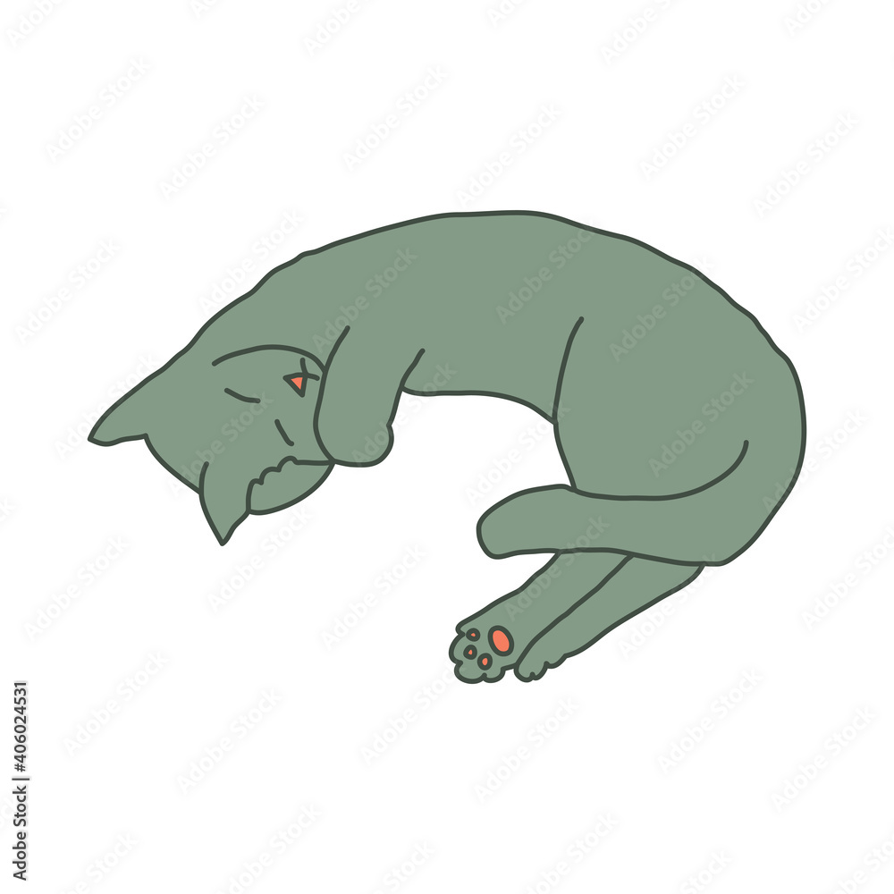 Cosy hand drawn cat. Lying. Sleeping. Vector illustration. Editable lines. Colored with outlines. Cosy hand drawn cat. Lying. Sleeping. Vector illustration. Editable lines. Colored with outlines.