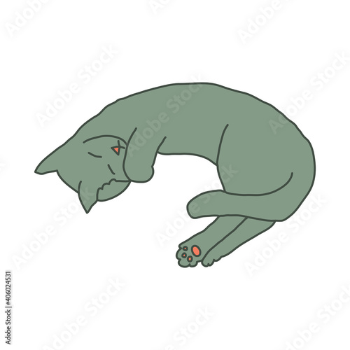 Cosy hand drawn cat. Lying. Sleeping. Vector illustration. Editable lines. Colored with outlines.
