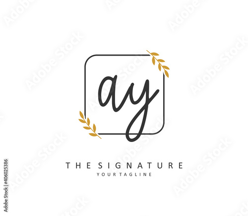 AY Initial letter handwriting and signature logo. A concept handwriting initial logo with template element.