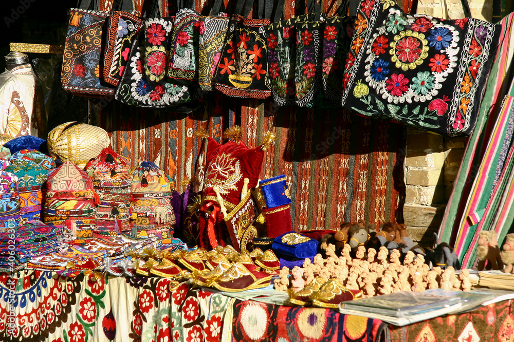 Souvenir shop of traditional crafts in Bukhara, Uzbekistan