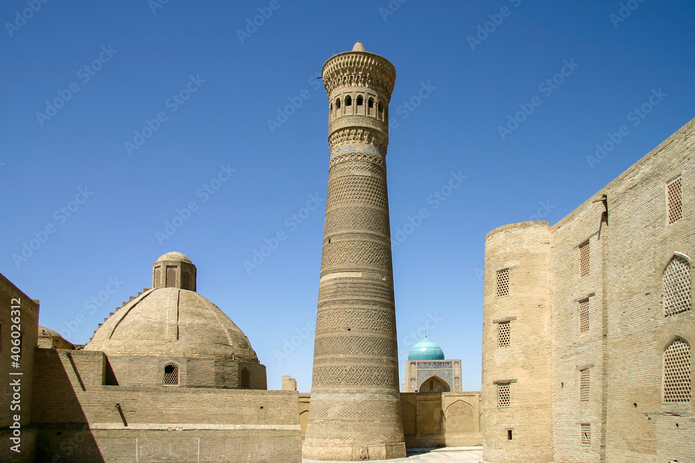 Brick Kalan minaret in Bukhara, Uzbekistan