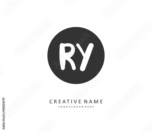 RY Initial letter handwriting and signature logo. A concept handwriting initial logo with template element.