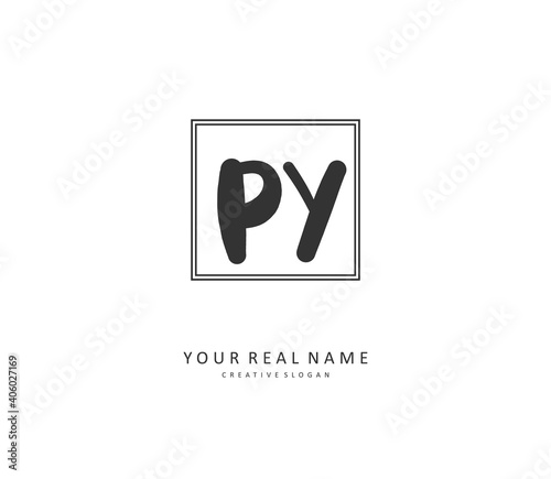 PY Initial letter handwriting and signature logo. A concept handwriting initial logo with template element.