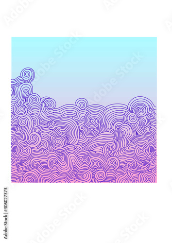 Chinese style clouds on a blue and pink background, fog, sky, dawn, very beautiful, can be used as a background for postcards and advertising banners