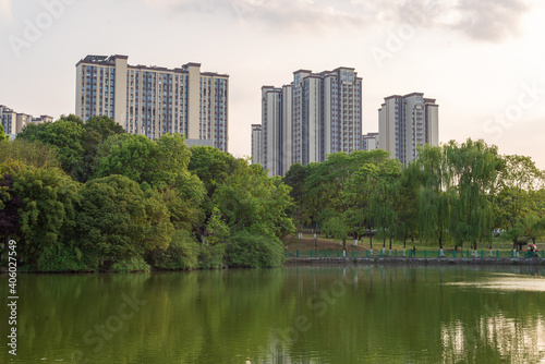 horticultural mountain artificial lake park at mianyang,china.