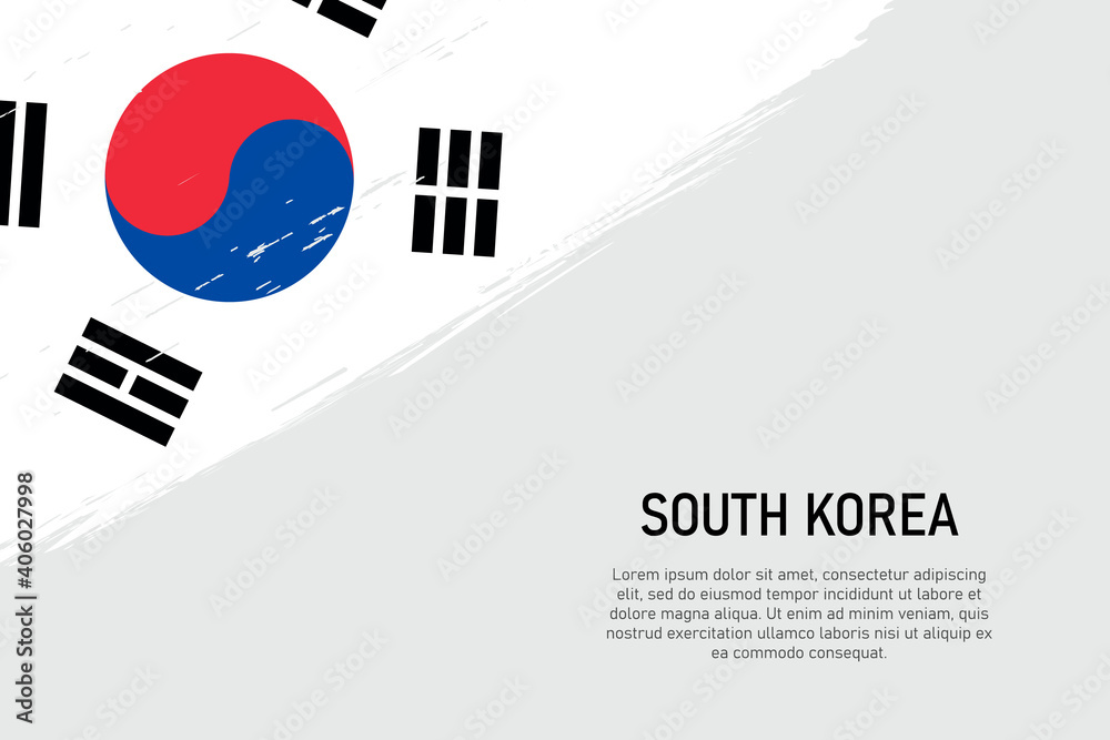 Grunge styled brush stroke background with flag of South Korea