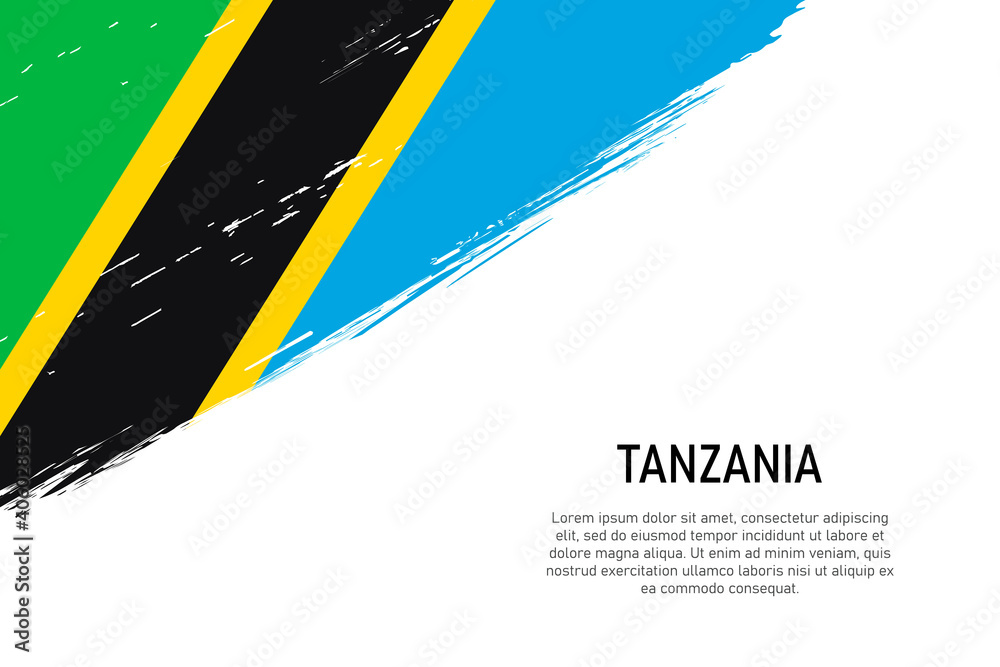 Grunge styled brush stroke background with flag of Tanzania - obrazy, fototapety, plakaty 