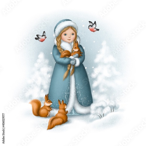 snow maiden. winter illustration for books, cards, posters. Russian New Year character. christmas illustration. photo