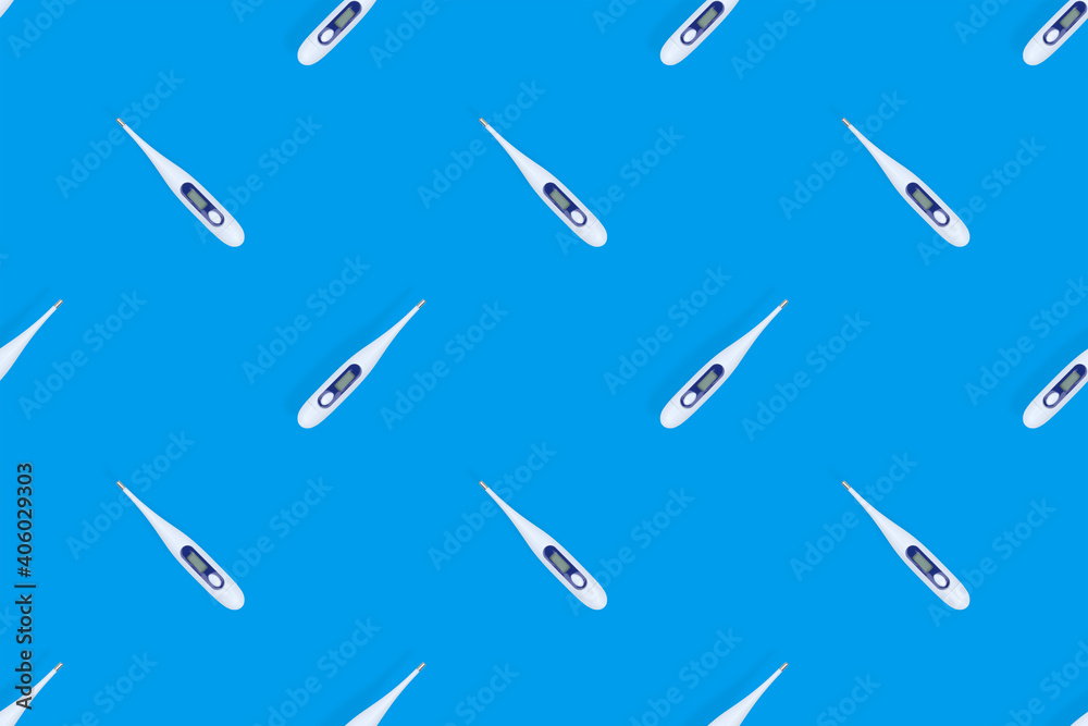 Electronic thermometer seamless pattern. Background on the theme of medicine, health, high temperature. Electronic thermometer seamless pattern. Background on the theme of medicine, health, high temperature.