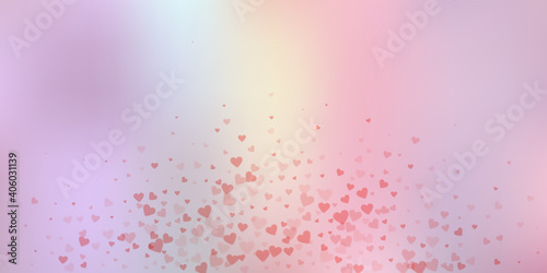 Red heart love confettis. Valentine's day explosion worthy background. Falling transparent hearts confetti on soft background. Divine vector illustration.