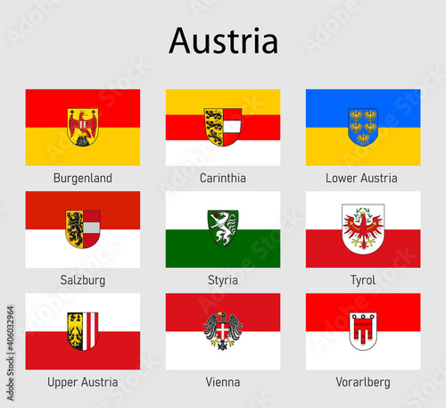 Set Flags of the states of Austria, All Austrian regions flag