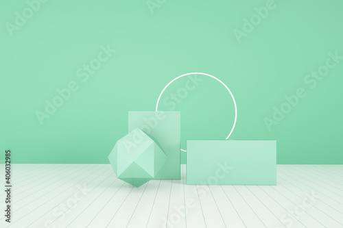 3D rendering of geometric stereo background can be used for commercial advertising