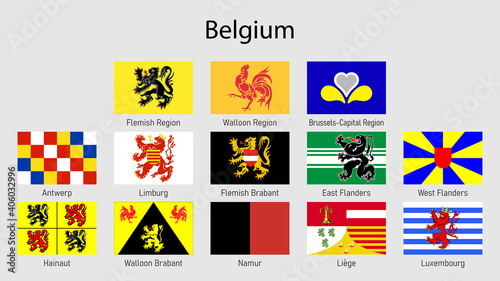Flags of the regions of Belgium, All Belgian provinces flag collection photo