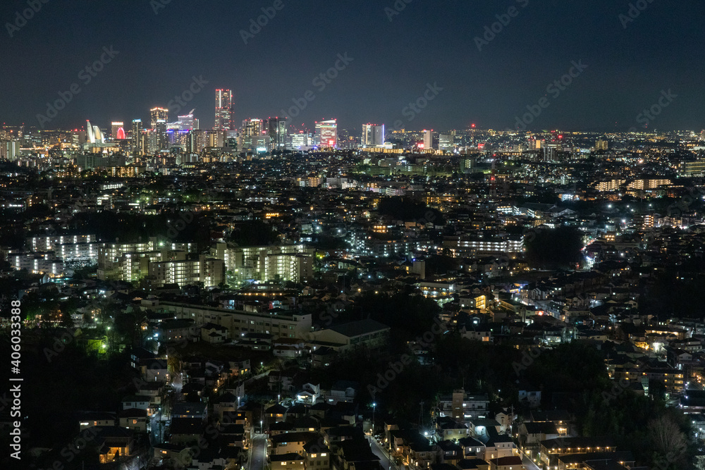 横浜市　夜景　新横浜から みなとみらい方面をのぞむ　night view of Yokohama