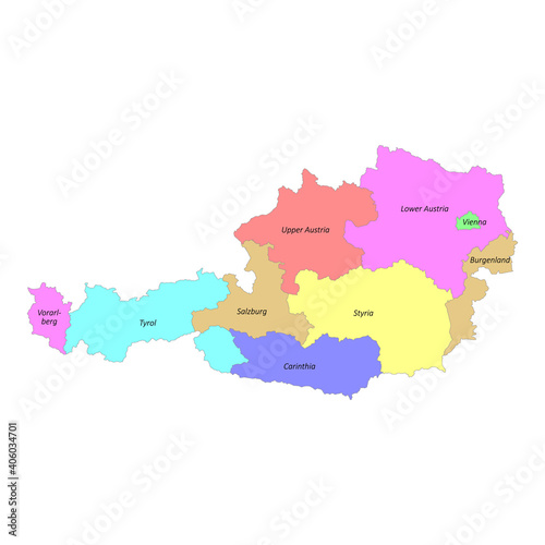 High quality colorful labeled map of Austria with borders