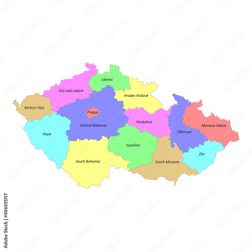 High quality colorful labeled map of Czech republic with borders